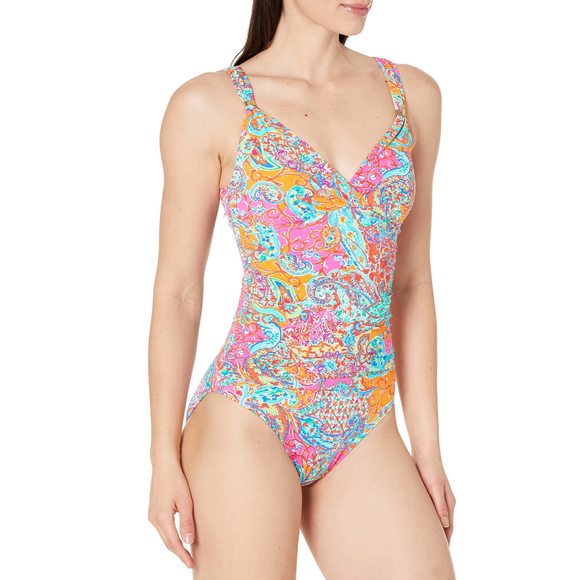 Lauren Ralph Lauren Amara Surplice Over-The-Shoulder One-Piece Multi 8